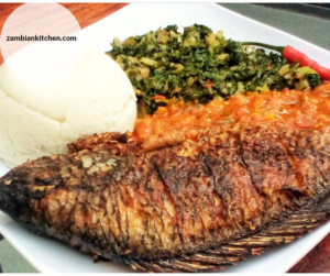 Nshima with fried fish