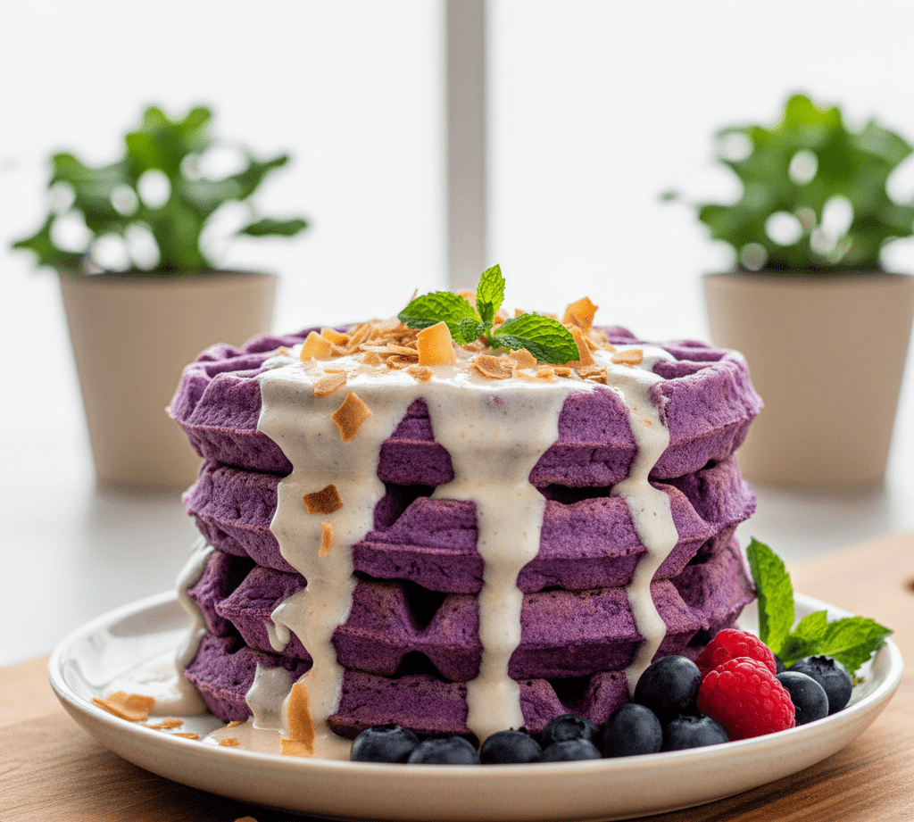 Ube and Coconut Waffles