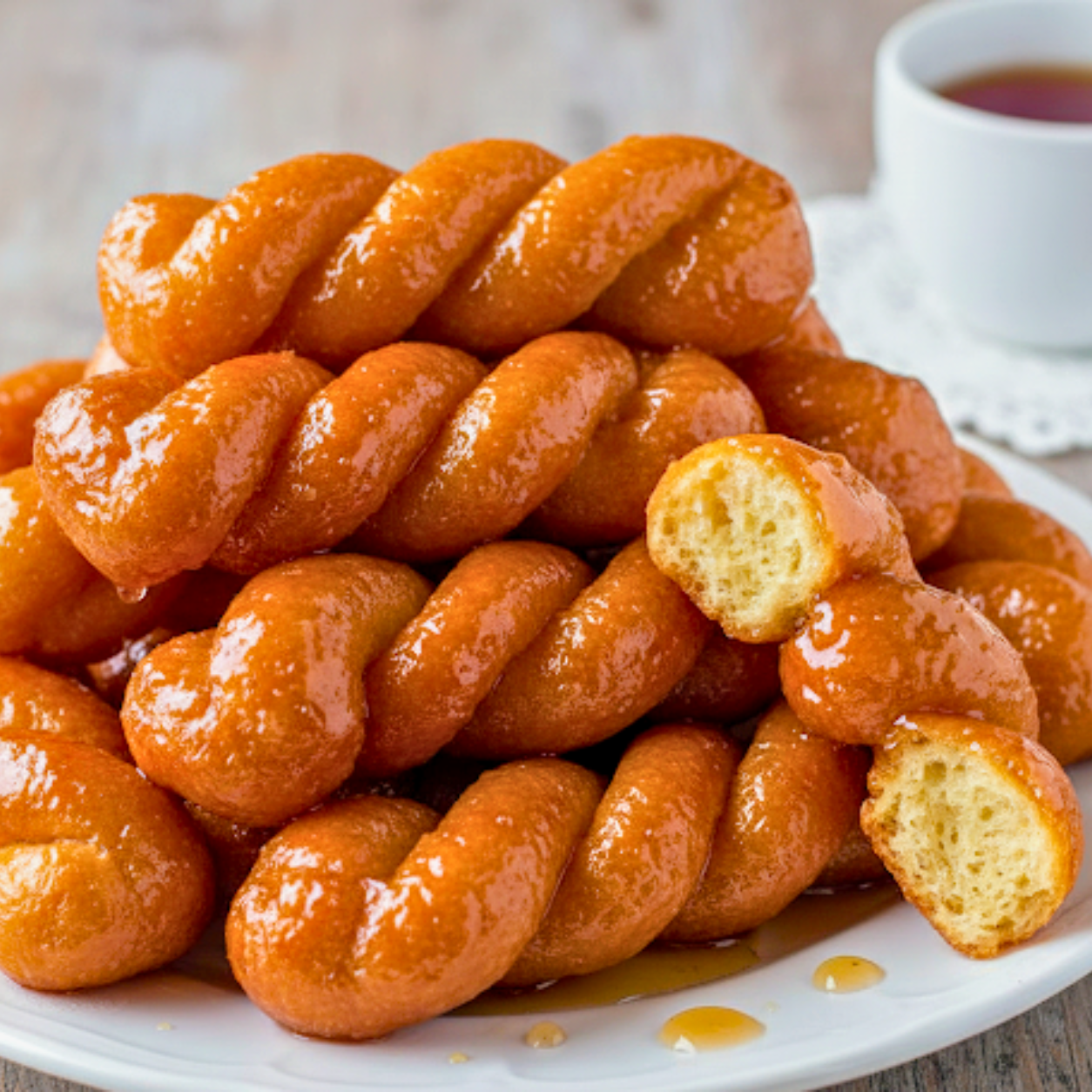 South African koeksisters twisted doughnuts on a plate